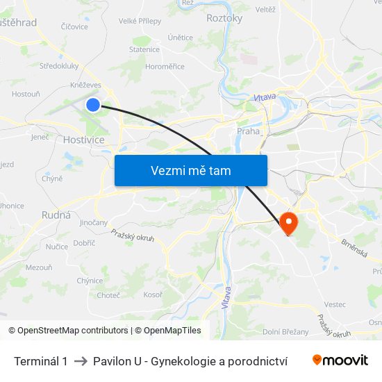 Terminál 1 to Pavilon U - Gynekologie a porodnictví map