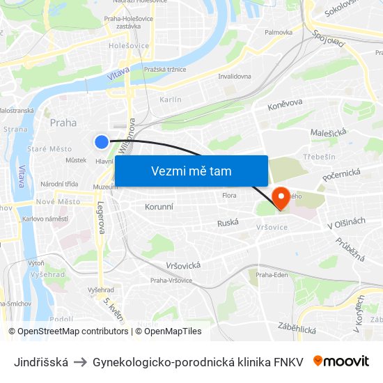 Jindřišská to Gynekologicko-porodnická klinika FNKV map