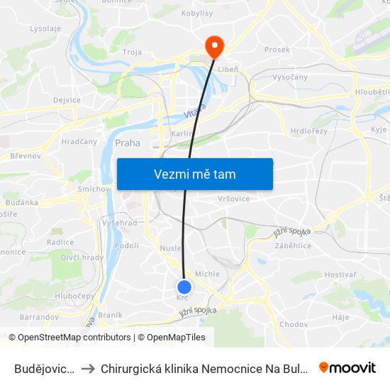 Budějovická to Chirurgická klinika Nemocnice Na Bulovce map