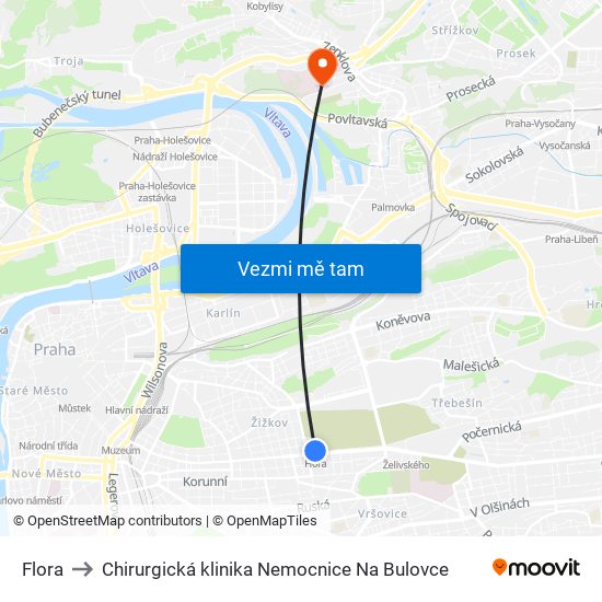 Flora to Chirurgická klinika Nemocnice Na Bulovce map