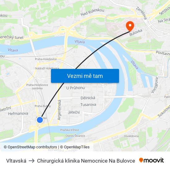 Vltavská to Chirurgická klinika Nemocnice Na Bulovce map