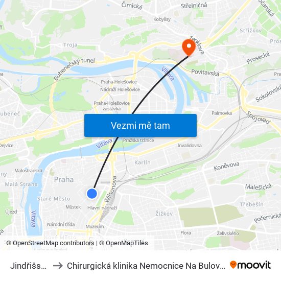 Jindřišská to Chirurgická klinika Nemocnice Na Bulovce map