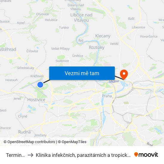 Terminál 1 to Klinika infekčních, parazitárních a tropických nemocí map