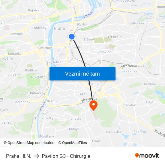 Praha Hl.N. to Pavilon G3 - Chirurgie map