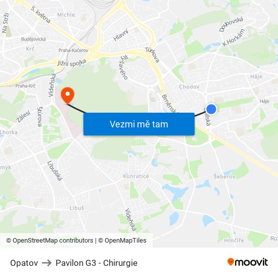Opatov to Pavilon G3 - Chirurgie map