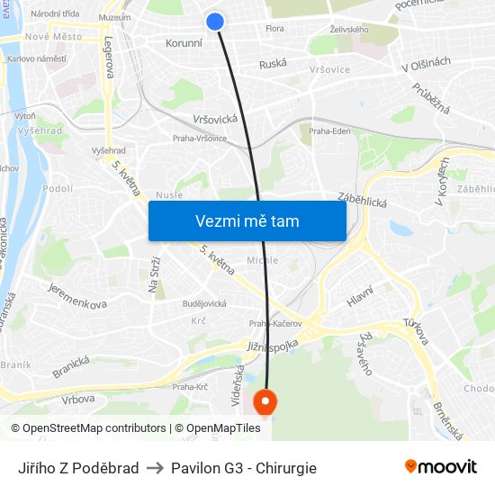 Jiřího Z Poděbrad to Pavilon G3 - Chirurgie map