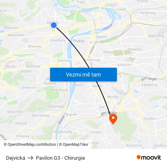 Dejvická to Pavilon G3 - Chirurgie map