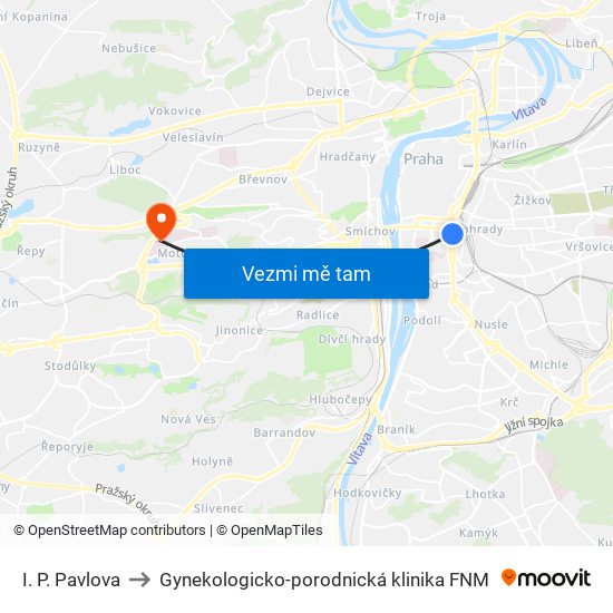 I. P. Pavlova to Gynekologicko-porodnická klinika FNM map