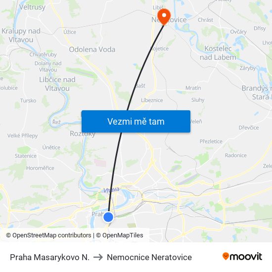 Praha Masarykovo N. to Nemocnice Neratovice map