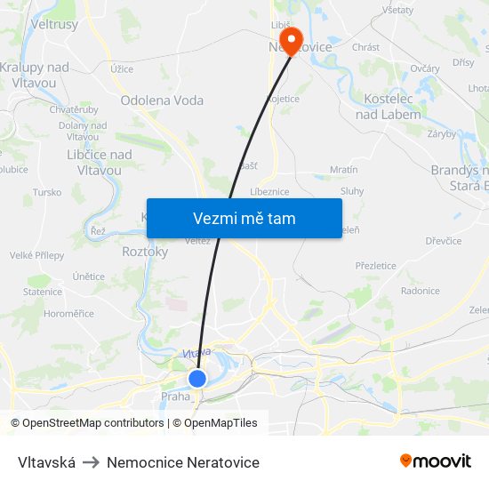 Vltavská to Nemocnice Neratovice map