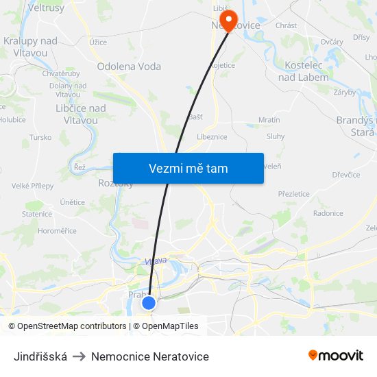 Jindřišská to Nemocnice Neratovice map