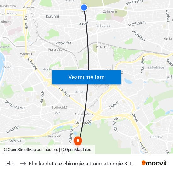 Flora to Klinika dětské chirurgie a traumatologie 3. LF UK map