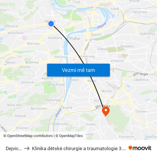 Dejvická to Klinika dětské chirurgie a traumatologie 3. LF UK map