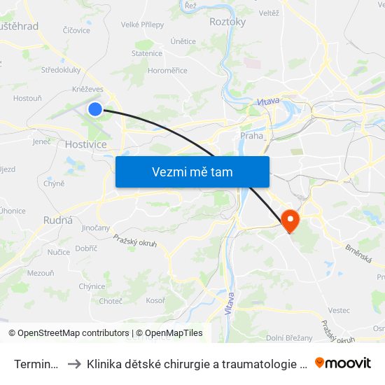 Terminál 1 to Klinika dětské chirurgie a traumatologie 3. LF UK map