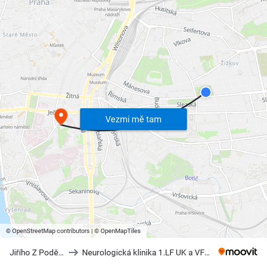 Jiřího Z Poděbrad to Neurologická klinika 1.LF UK a VFN v Praze map