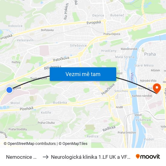 Nemocnice Motol to Neurologická klinika 1.LF UK a VFN v Praze map