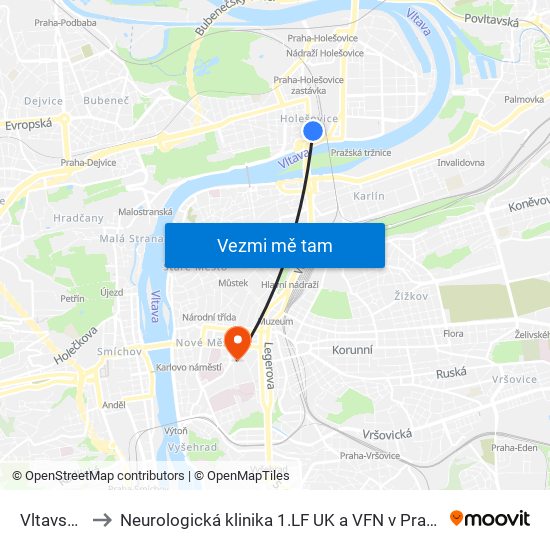 Vltavská to Neurologická klinika 1.LF UK a VFN v Praze map