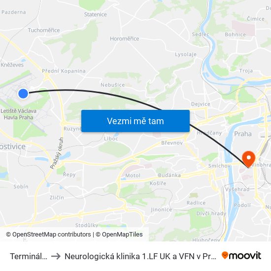 Terminál 1 to Neurologická klinika 1.LF UK a VFN v Praze map