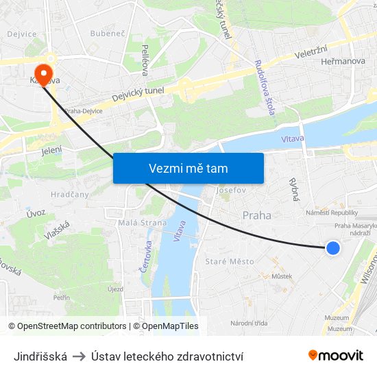 Jindřišská to Ústav leteckého zdravotnictví map