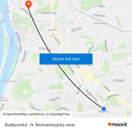 Budějovická to Revmatologicky ustav map