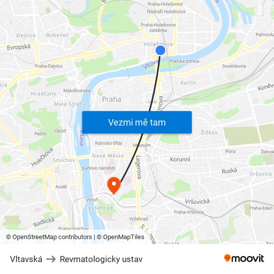 Vltavská to Revmatologicky ustav map