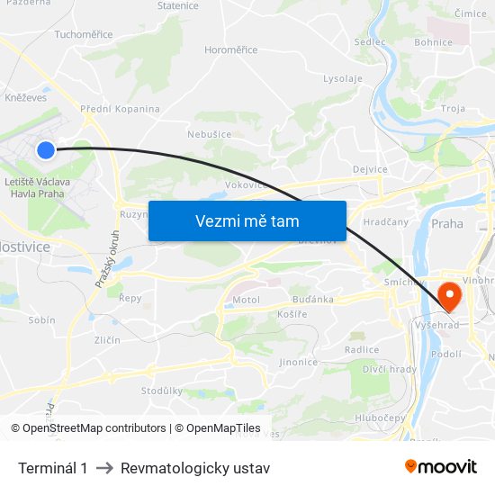 Terminál 1 to Revmatologicky ustav map