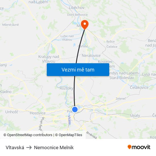 Vltavská to Nemocnice Melnik map