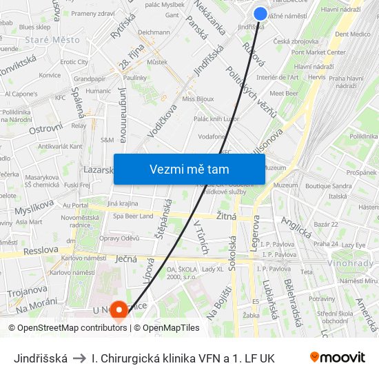 Jindřišská to I. Chirurgická klinika VFN a 1. LF UK map