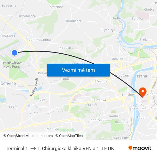 Terminál 1 to I. Chirurgická klinika VFN a 1. LF UK map