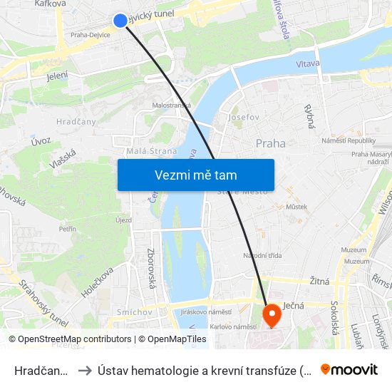 Hradčanská to Ústav hematologie a krevní transfúze (ÚHKT) map