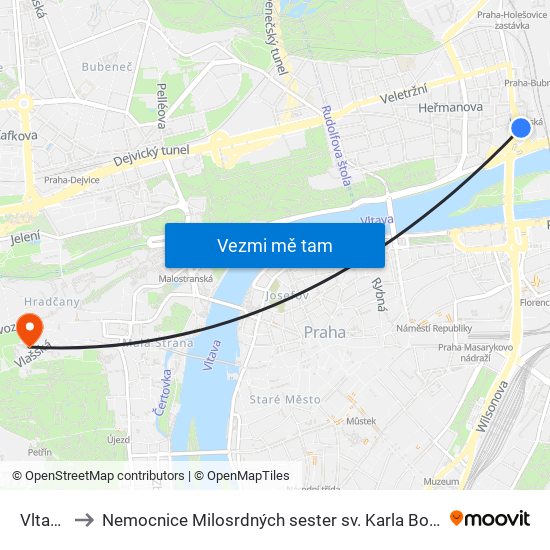 Vltavská to Nemocnice Milosrdných sester sv. Karla Boromejského v Praze map