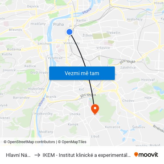 Hlavní Nádraží to IKEM - Institut klinické a experimentální medicíny map