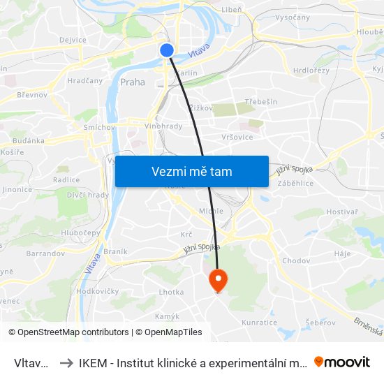 Vltavská to IKEM - Institut klinické a experimentální medicíny map