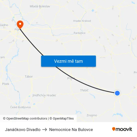 Janáčkovo Divadlo to Nemocnice Na Bulovce map