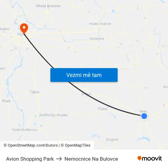 Avion Shopping Park to Nemocnice Na Bulovce map