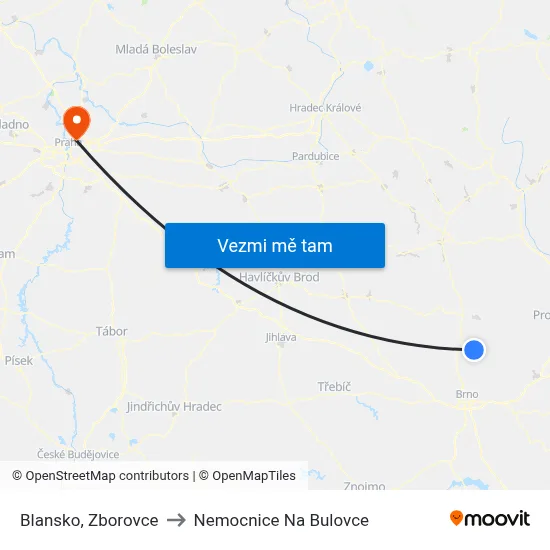 Blansko, Zborovce to Nemocnice Na Bulovce map