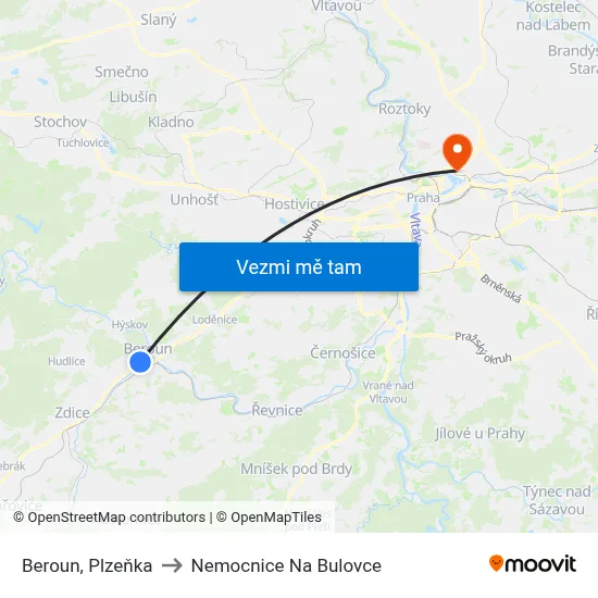 Beroun, Plzeňka to Nemocnice Na Bulovce map