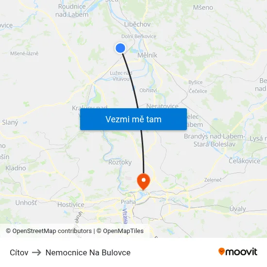 Cítov to Nemocnice Na Bulovce map