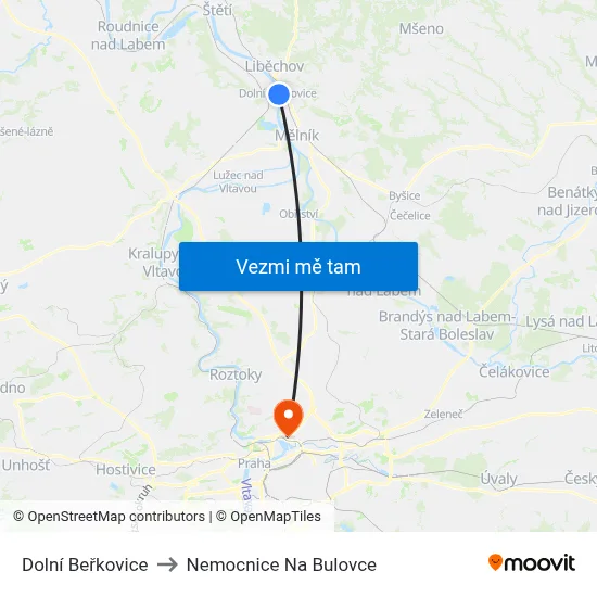 Dolní Beřkovice to Nemocnice Na Bulovce map