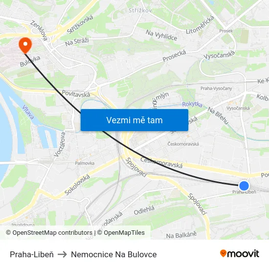 Praha-Libeň to Nemocnice Na Bulovce map
