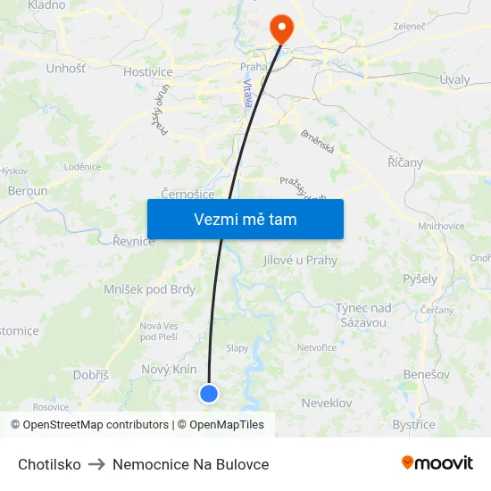 Chotilsko to Nemocnice Na Bulovce map