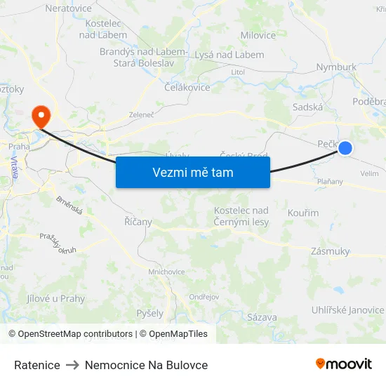 Ratenice to Nemocnice Na Bulovce map