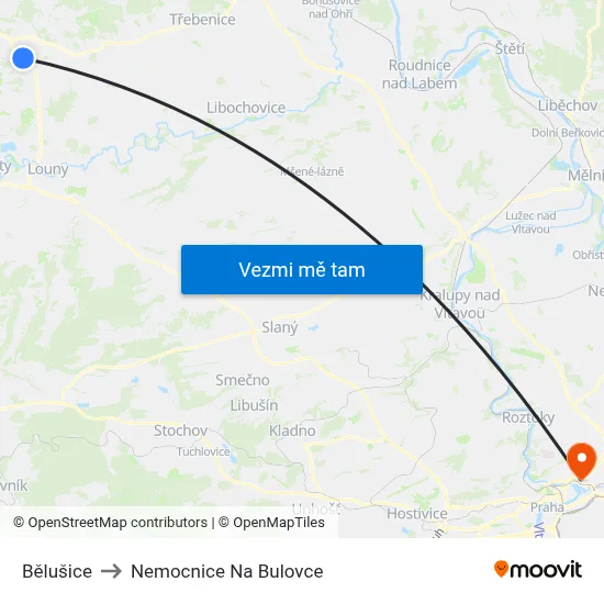 Bělušice to Nemocnice Na Bulovce map