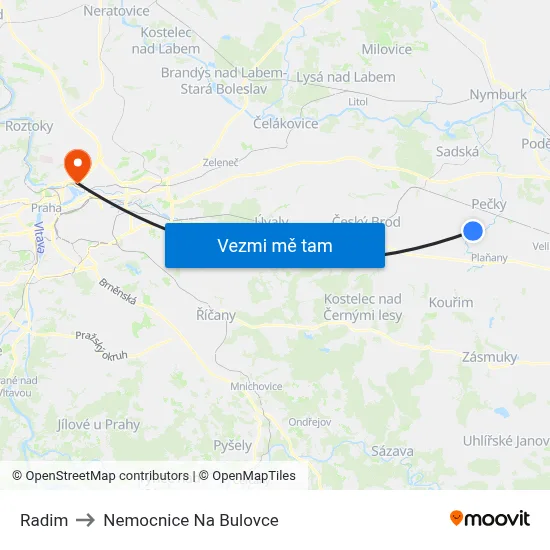 Radim to Nemocnice Na Bulovce map