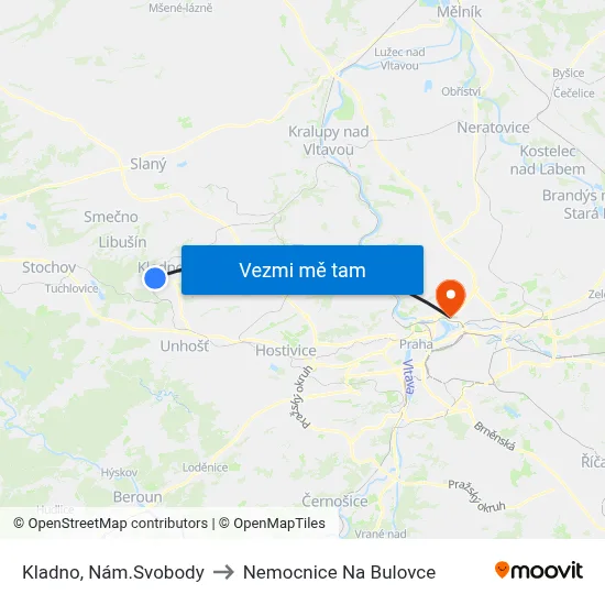 Kladno, Nám.Svobody to Nemocnice Na Bulovce map