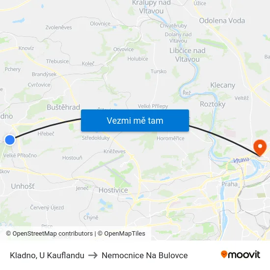 Kladno, U Kauflandu to Nemocnice Na Bulovce map