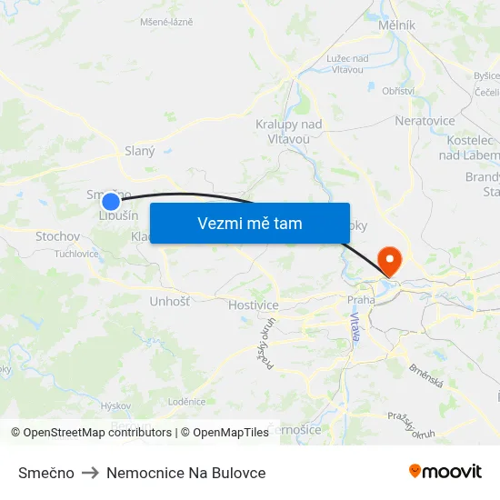 Smečno to Nemocnice Na Bulovce map