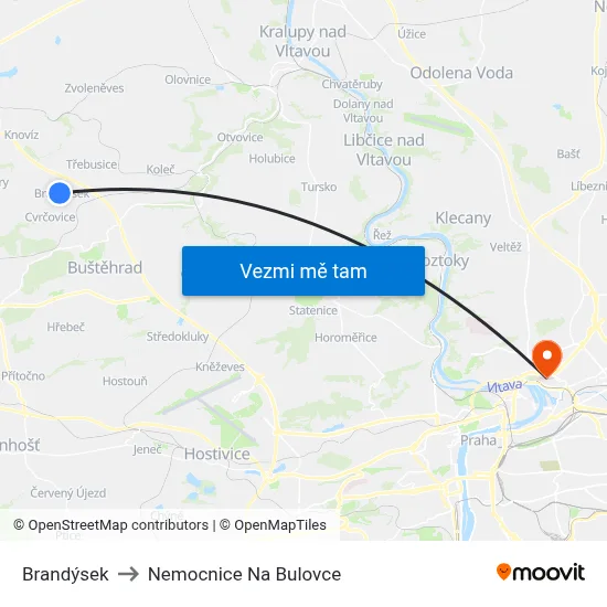 Brandýsek to Nemocnice Na Bulovce map