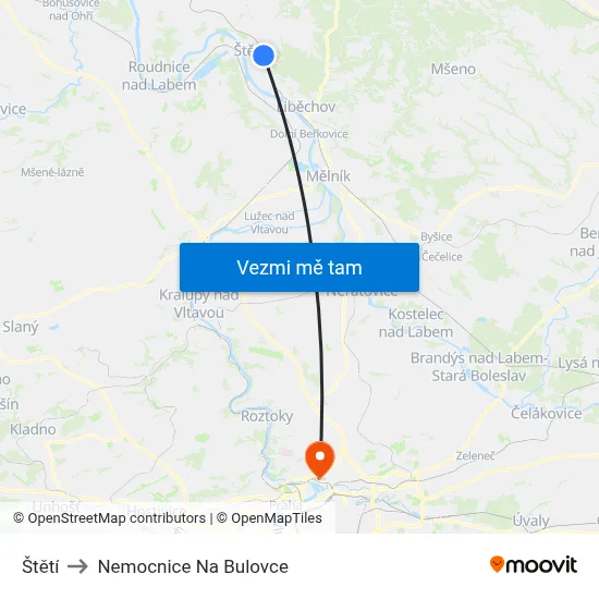 Štětí to Nemocnice Na Bulovce map