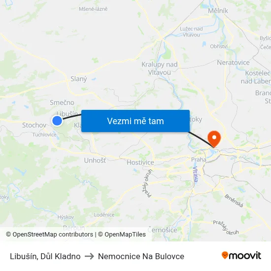 Libušín, Důl Kladno to Nemocnice Na Bulovce map